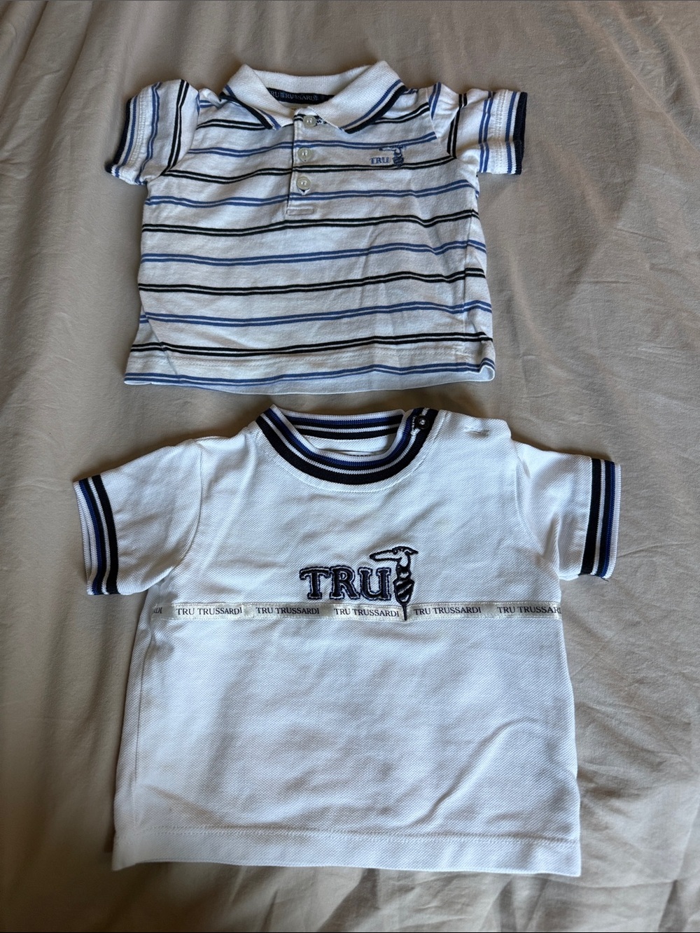 Tru Trussardi White & Blue Striped Boys' Polo and Tee Set